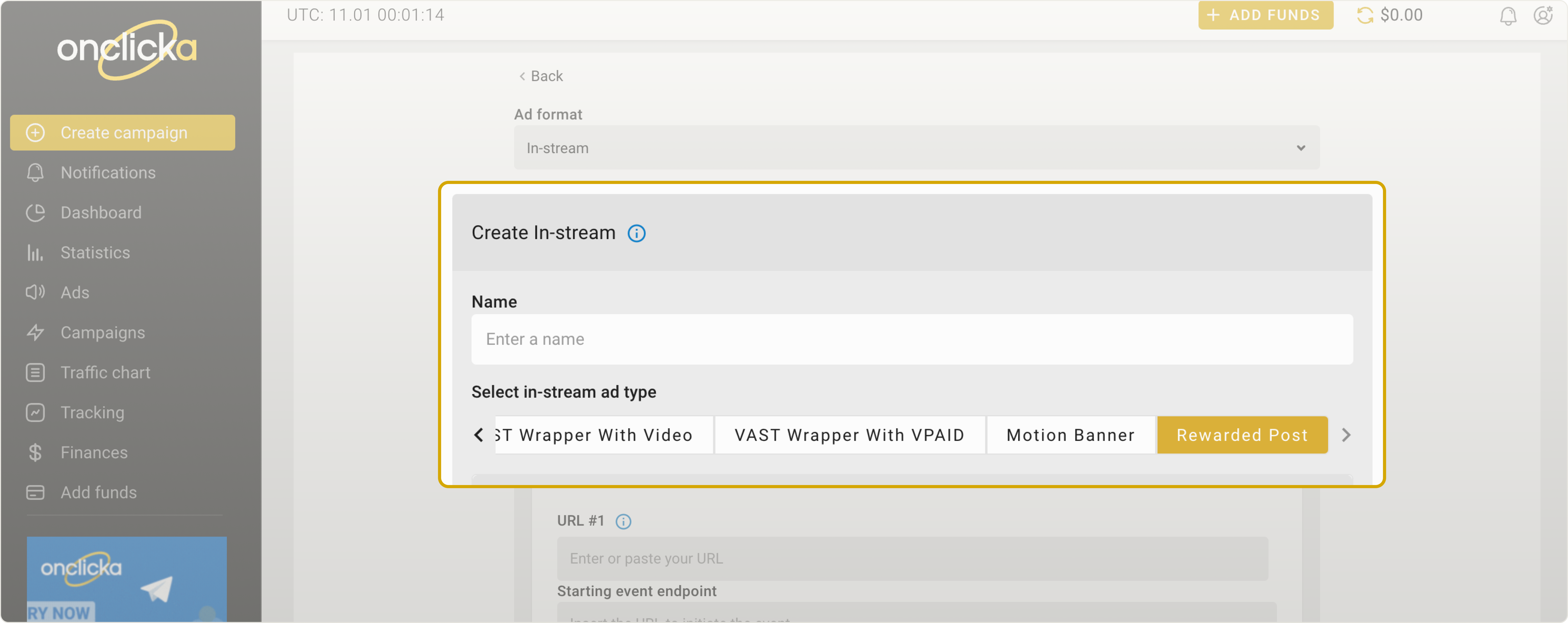 Create In-stream section