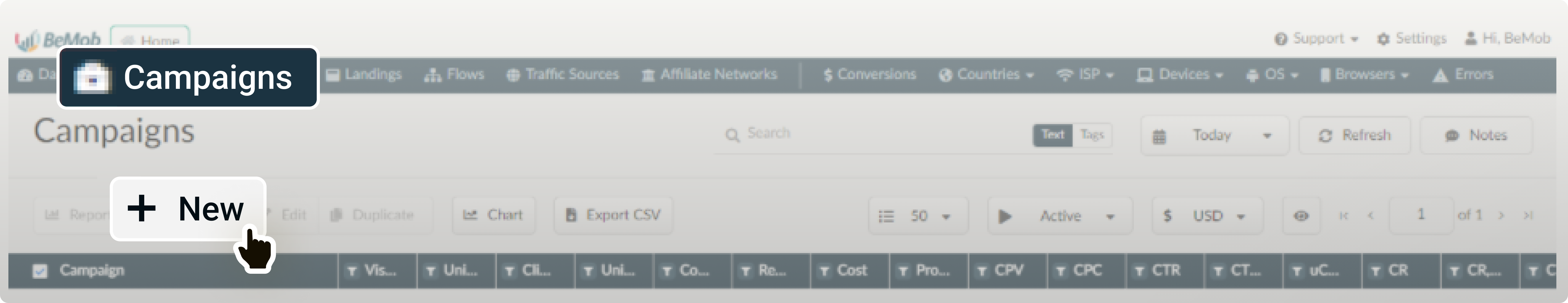 Setting up campaign via BeMob
