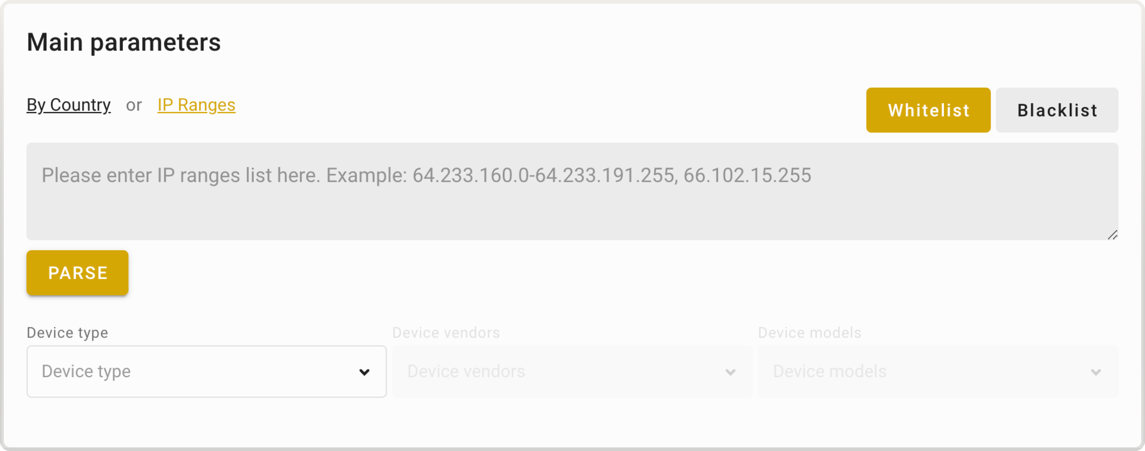 Targeting parameters section