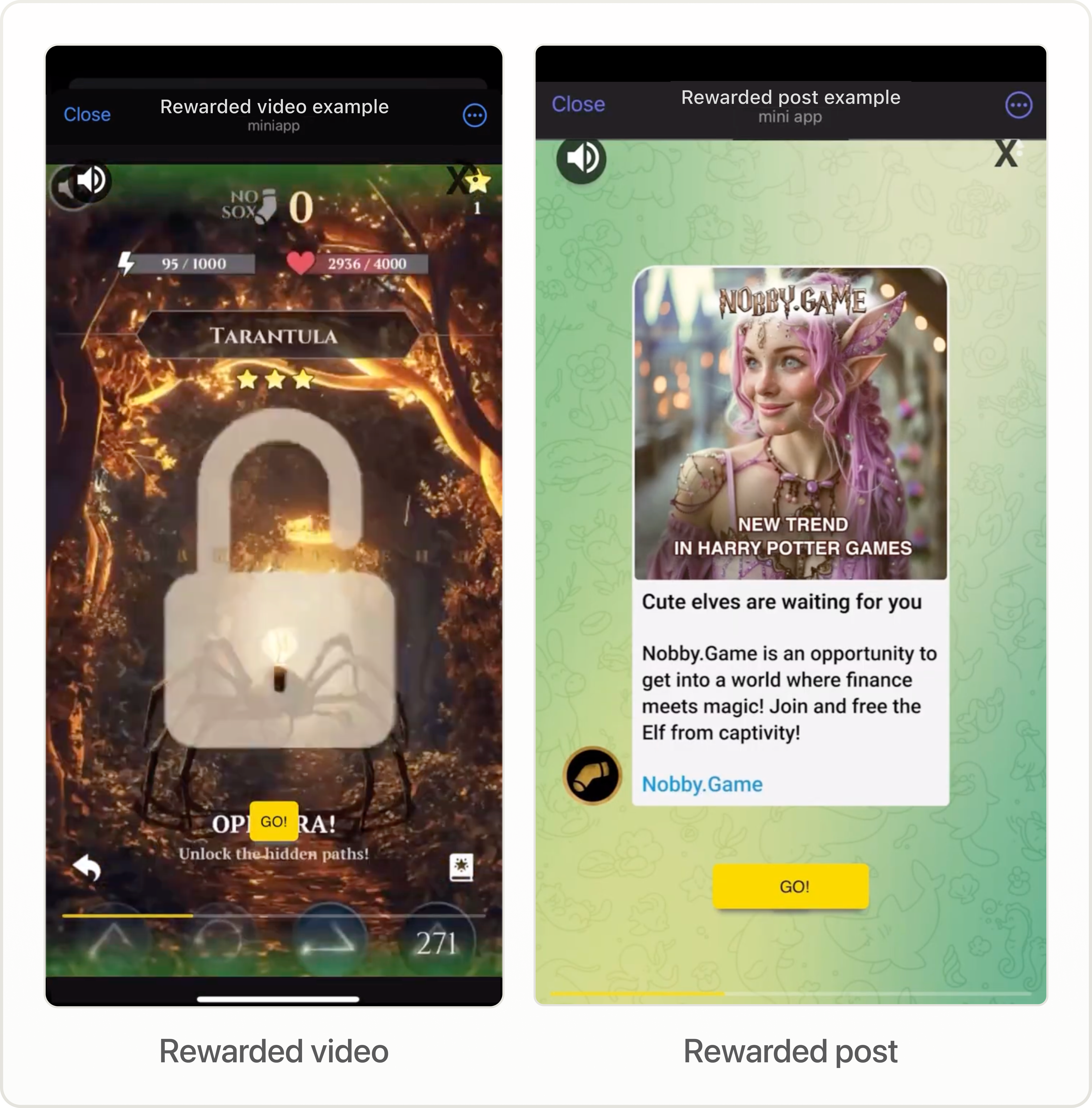 TMA Rewarded ads examples