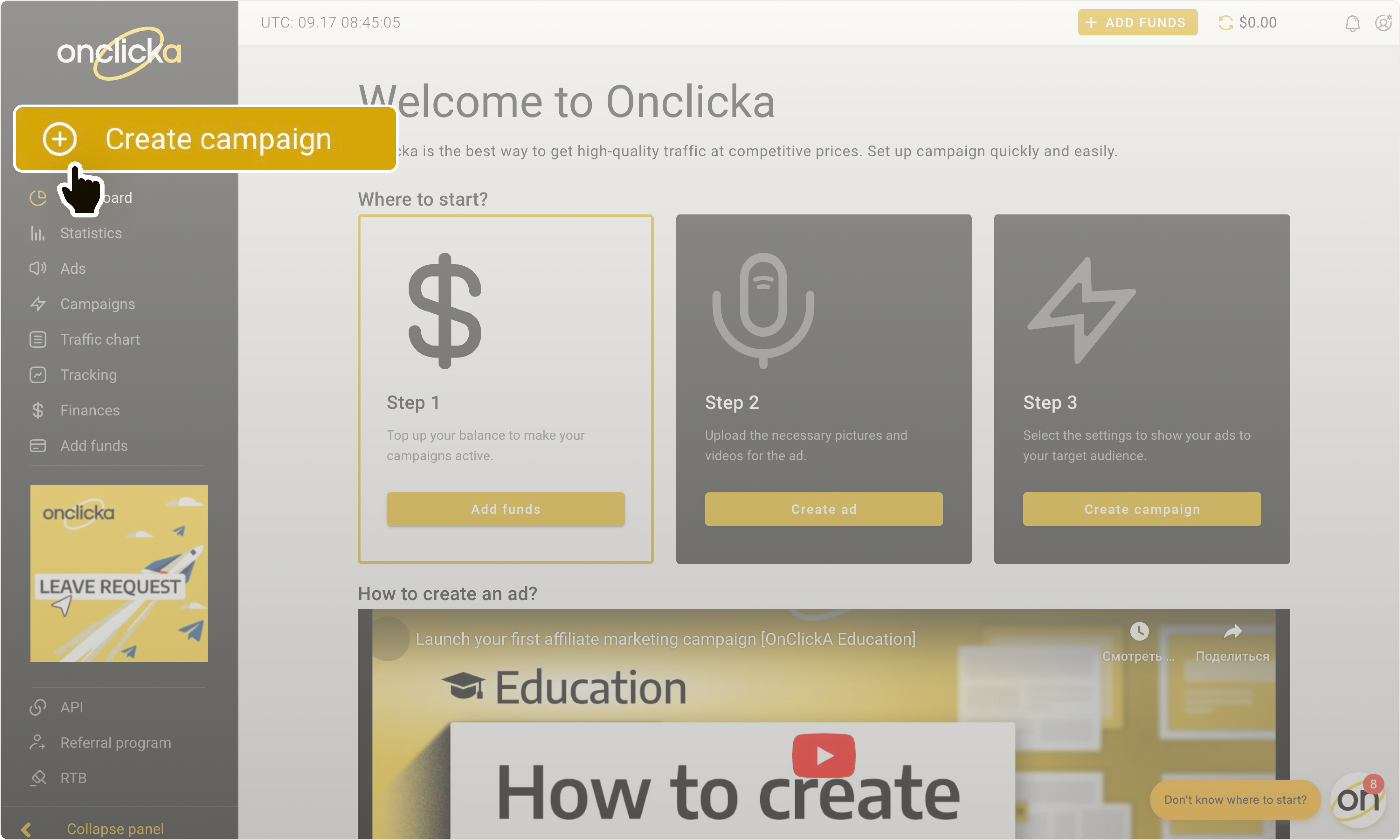 Create campaign button