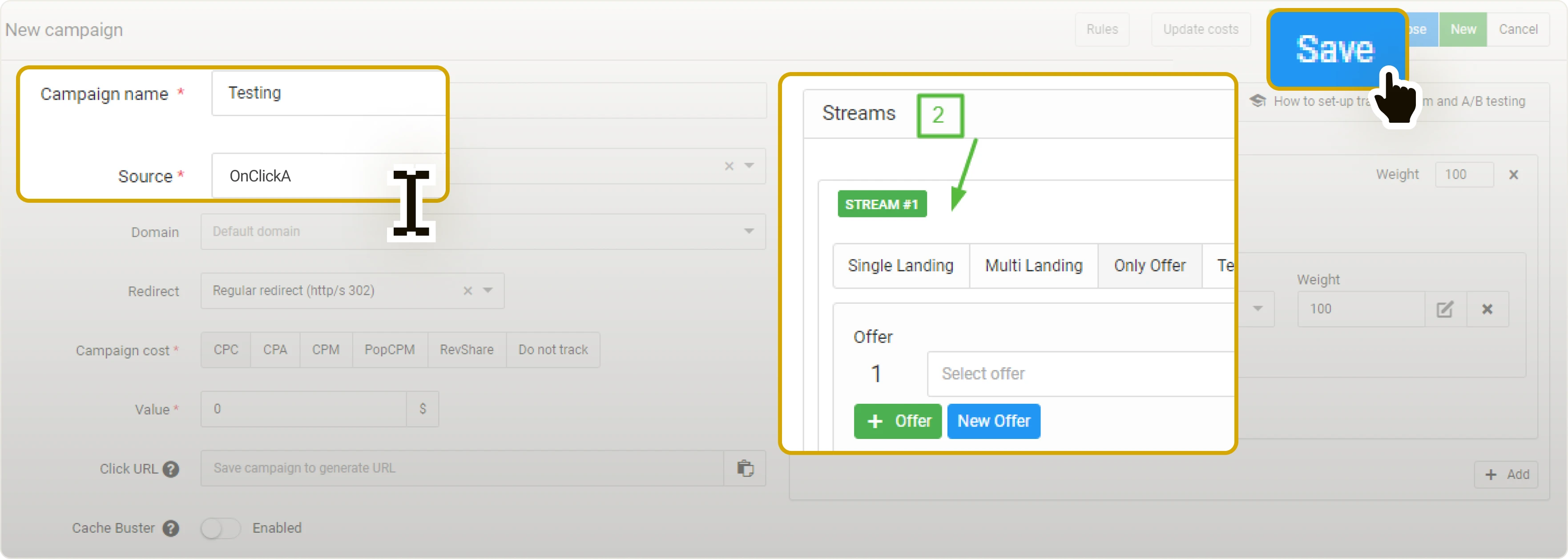 Setting up campaign via RedTrack
