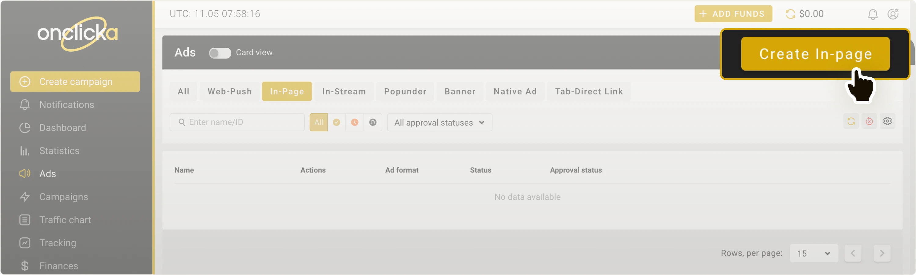 Create In-page button