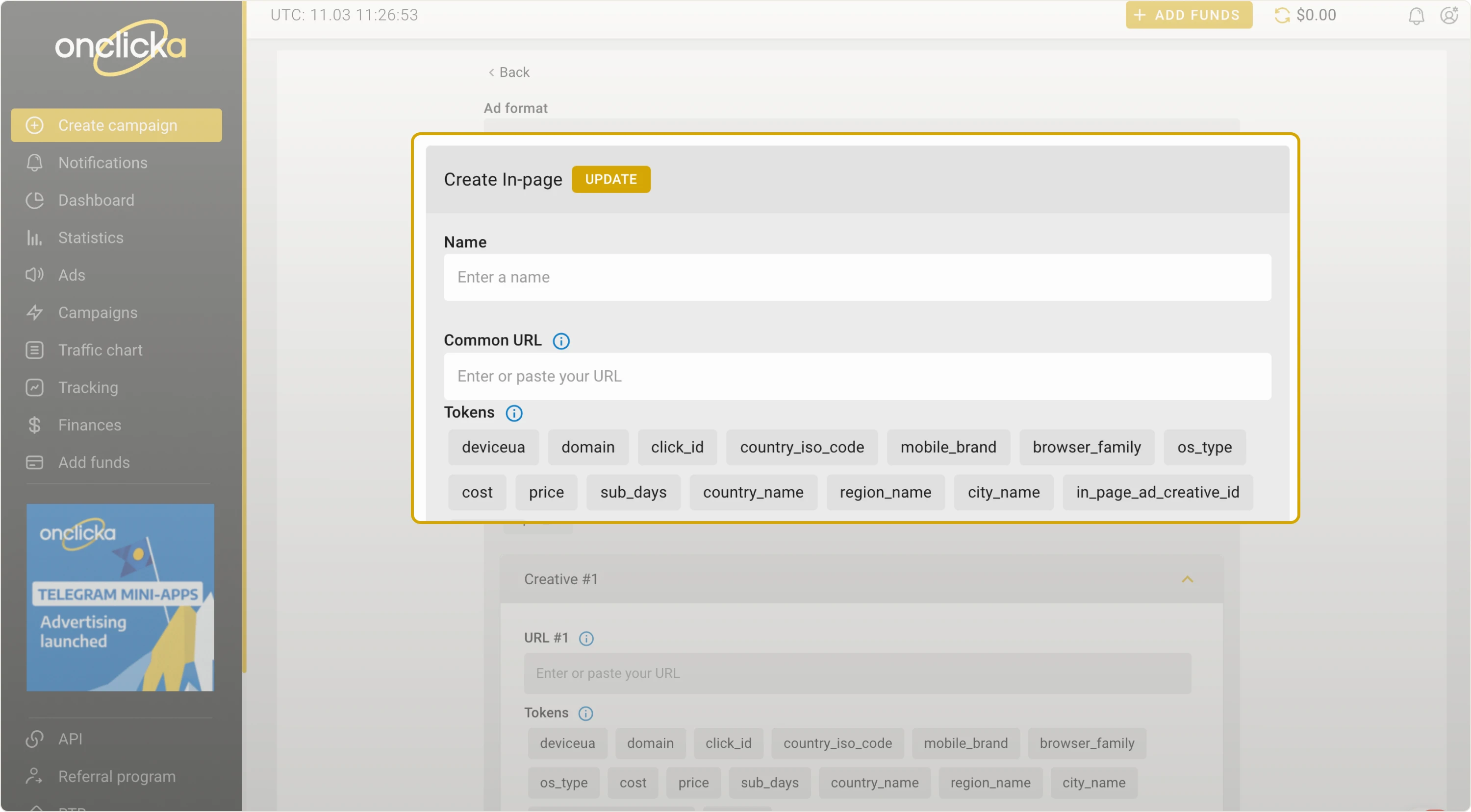 Create In-page section