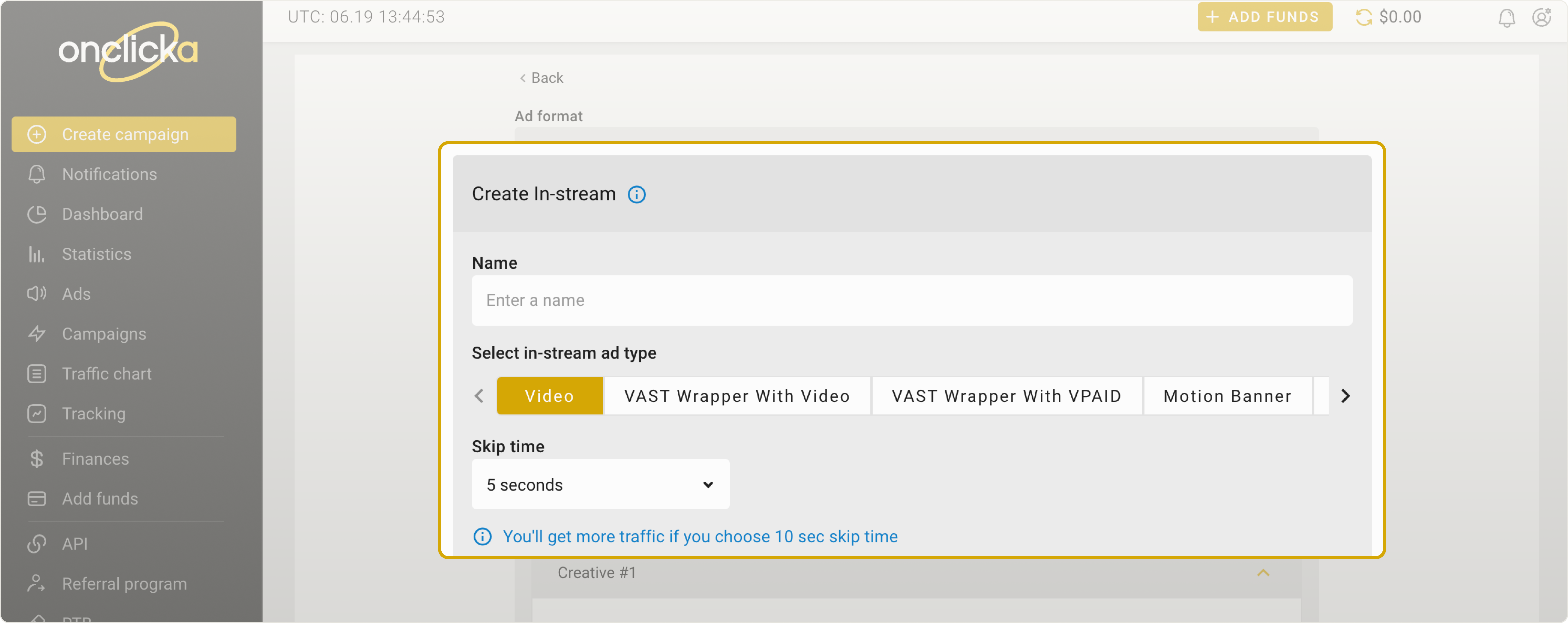 Create In-stream section