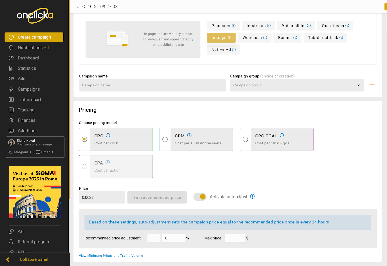 Set up your campaign in OnClickA