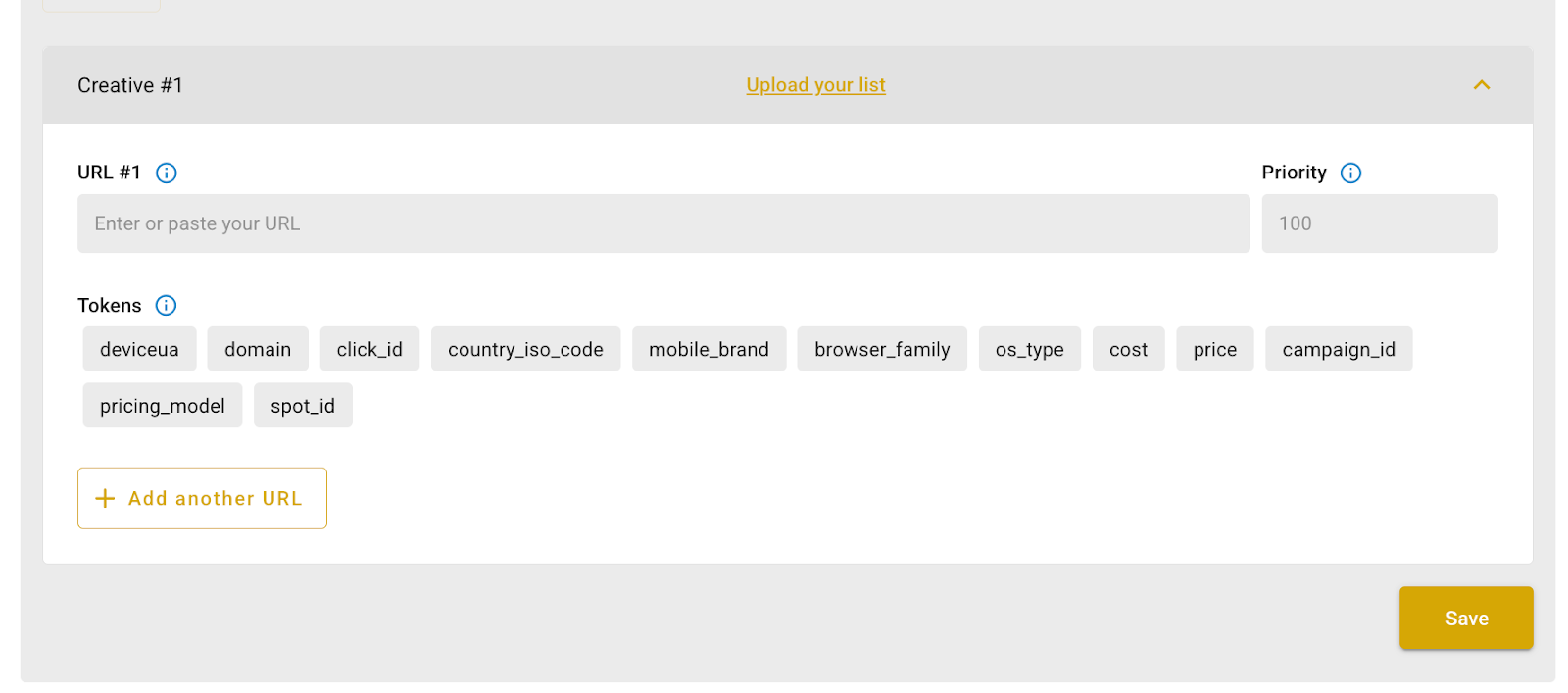 Put your tracking link in the Creative part of the campaign setup